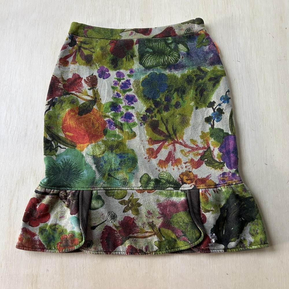 Mamatayoe Skirt Womens S Multicolor Floral Knit Trumpet Short Ruffle Stretch